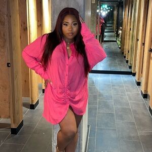 Vibrant Pink Button-Up Dress